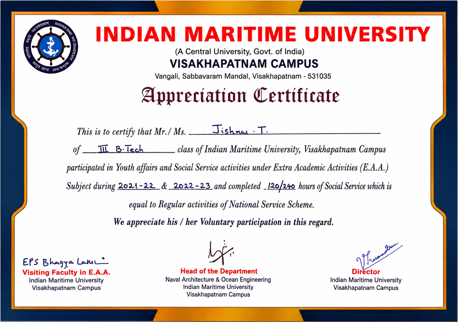 NSS Participation Certificate